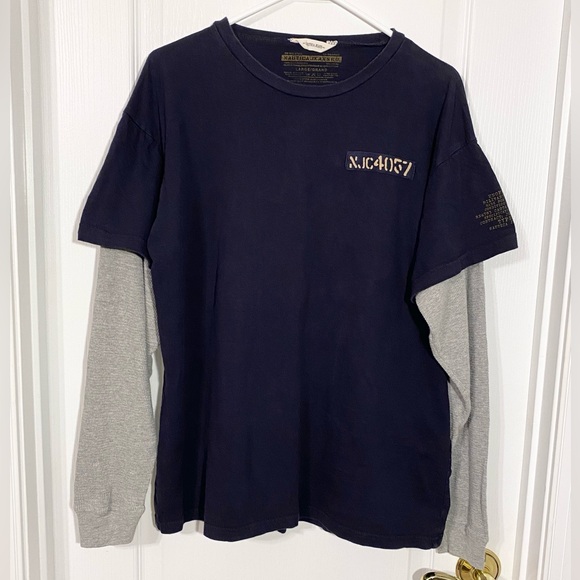 Nautica Other - Y2K Nautica Patch Chest Navy Tee w/ Gray Thermal Knit Long Sleeves Men’s L